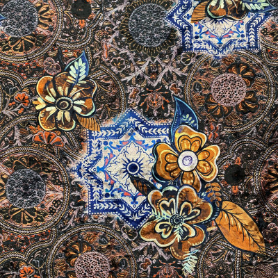 PLIS S DGT PRT DSN # RETRO FLORAL # BLUE BROWN