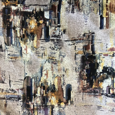 POLY KNIT OMEGA PRT DSN # BUILDINGS # GRAY BROWN