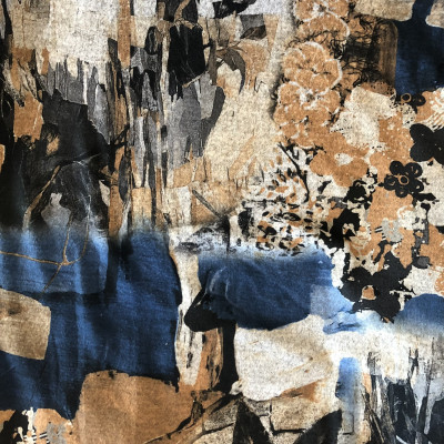 POLY KNIT OMEGA PRT DSN # LEAVES # GRAY BROWN