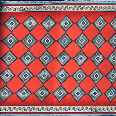 POLY KNIT VIENNA PRT DSN # PATCHWORK # RED