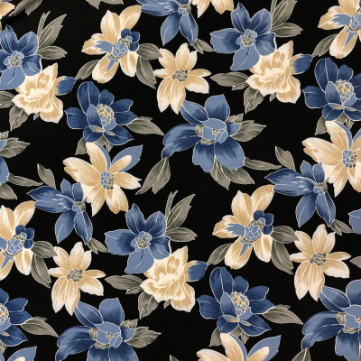 POLY KNIT COOL LIKRA PRT L DSN # FLOWERS # BLACK