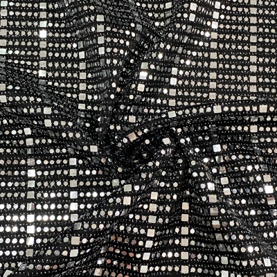 POLY KNIT BRILIANT EMB DSN # CHECKS & DOTS # BLACK SLV