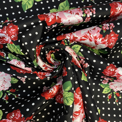 KEPER STRECH SATEN PRT DSN # DOTS & ROSES # BLACK