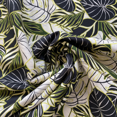 KOSULJAR CO COTTON VOILE DGT PRT DSN # B LEAVES # BLACK OASIS