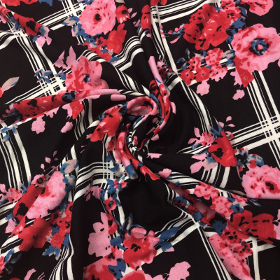 VISKOZA PL. LIKRA PRT DSN # 381 # CHECKS & FLOWERS BLACK