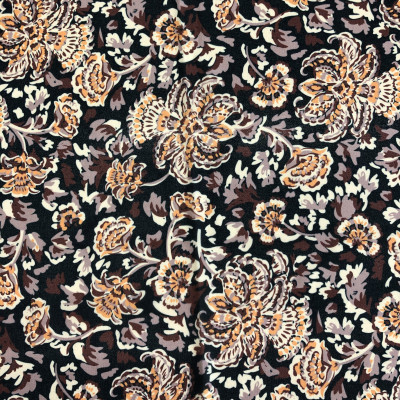 KOSULJAR S MUSLIN DGT PRT DSN # FLOWERS # YELLOW BROWN