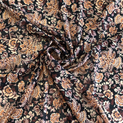 KOSULJAR S MUSLIN DGT PRT DSN # FLOWERS # YELLOW BROWN