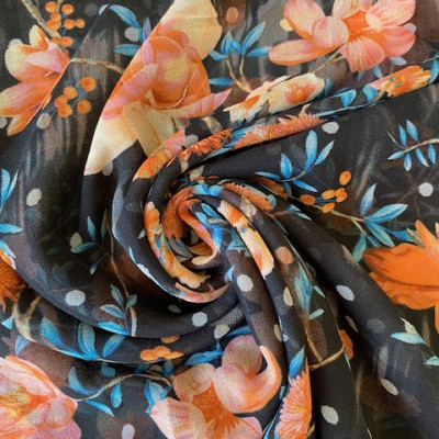 KOSULJAR S MUSLIN GABRIELA PRT DSN # FLOWER DOTS # BLACK