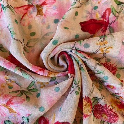 KOSULJAR S MUSLIN GABRIELA PRT DSN # FLOWER DOTS # BEIGE