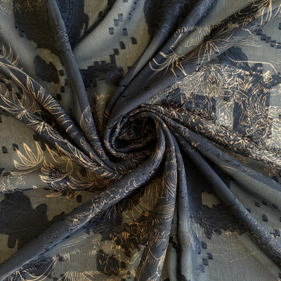 KOSULJAR S MUSLIN JQD PRT DSN # TROPICAL LEAVES # BLACK ORANGE