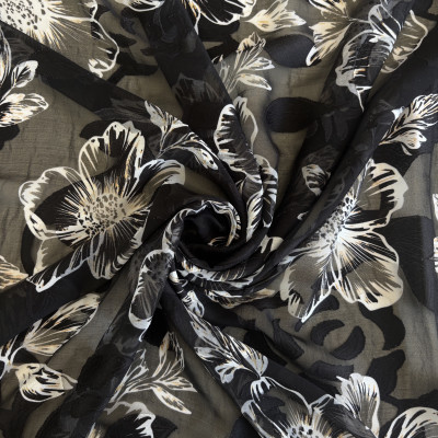 KOSULJAR S MUSLIN LEA JQD PRT DSN # B FLOWER # BLACK WHITE