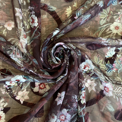 KOSULJAR S MUSLIN LEA JQD PRT DSN # FLORAL BOUQET # BURGUNDY