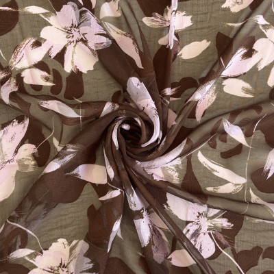 KOSULJAR S MUSLIN LEA JQD PRT DSN # FLOWERS&LEAVES # BROWN ROSE