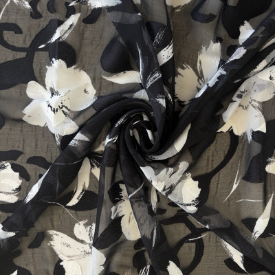 KOSULJAR S MUSLIN LEA JQD PRT DSN # FLOWERS&LEAVES # BLACK WHITE