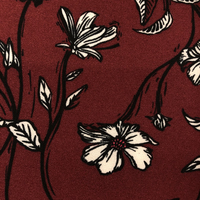 KOSULJAR P CREP PRT DSN # 206170 # FLOWERS WHITE BURGUNDY