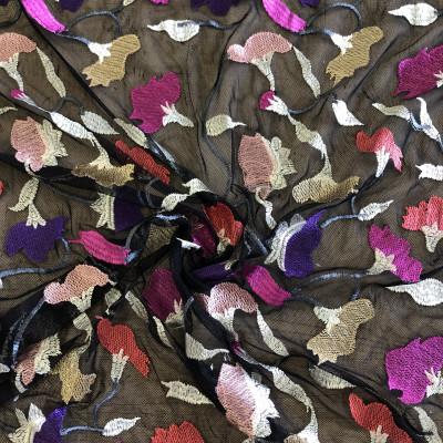 TIL S MULTICOL EMB DSN # 6870 # FLOWERS BLACK ROSE