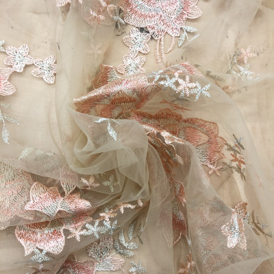 TIL S AMELIA EMB DSN # 2014 # FLOWERS MUTED CLAY BEIGE