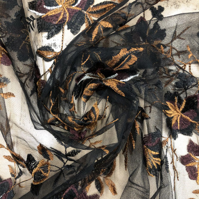 TIL S GLAMUR EMB DSN # 980 # FLOWERS BURGUNDY GLAZE