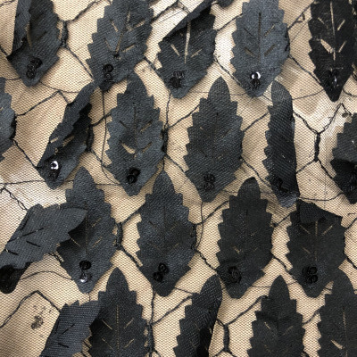 TIL S SEQUINS EMB DSN # LEAVES # BLACK