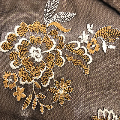 TIL N MESH EMB DSN # B FLOWERS # BLACK GOLD