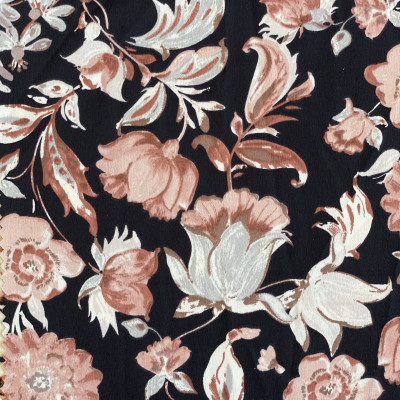 KOSULJAR S ANYA SATIN PRT DSN # DAMASCUS FLOWERS # BLACK ROSE