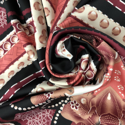 KOSULJAR S ANYA SATIN PRT DSN # SCARF & FLOWERS # BLACK