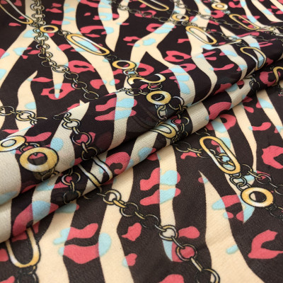 KOSULJAR S MUSLIN IMPERIAL PRT DSN # 6561 ANIMAL CHAINS # PINK