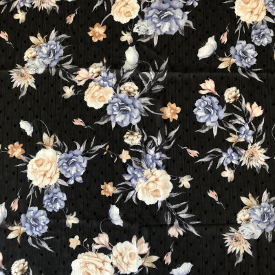 KOSULJAR S MUSLIN SLV LRX PRT DSN # B ROSES # BLACK