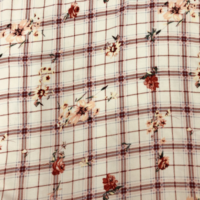 KOSULJAR VIS CHALIS PRT CHECKS & FLOWERS ROSE širine 1.4 m, gramaže 125 g/m2. Viskozni košuljarac sa printom, lagan i lepršav, za haljine, košulje.