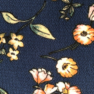 KOSULJAR S BUBBLE CREP PRT DSN # 90 # FLOWERS NAVY