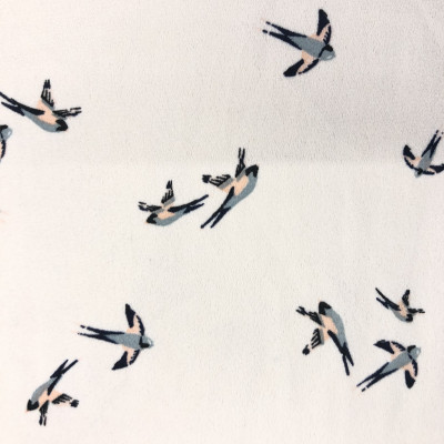 KOSULJAR S SILK CREP PRT DSN # BIRDS # WHITE OFF