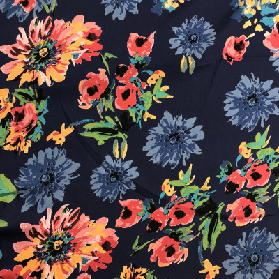 KOSULJAR S SATIN TWILL PRT DSN # 62 # FLOWERS NAVY