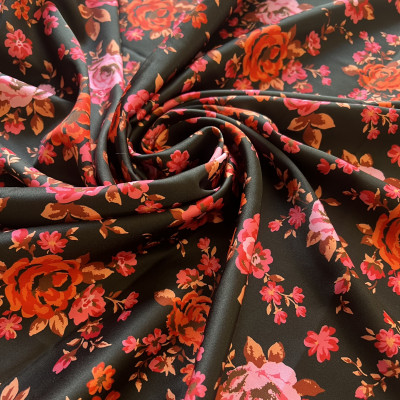 KOSULJAR S SATEN HANA DGT PRT DSN # FLORAL # BLACK PINK ORANGE
