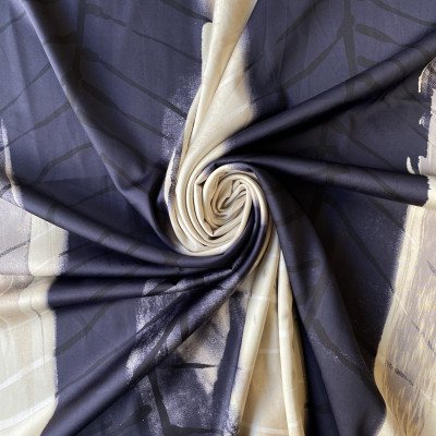 KOSULJAR S SATEN HANA DGT PRT DSN # ABSTRACT LEAVES # BEIGE BLACK