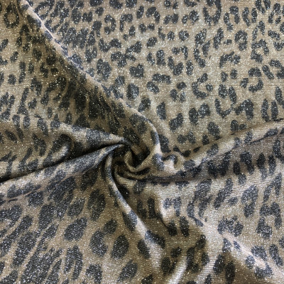 POLY KNIT DISCO METALIC PRT DSN # LEOPARD # BEIGE BLACK