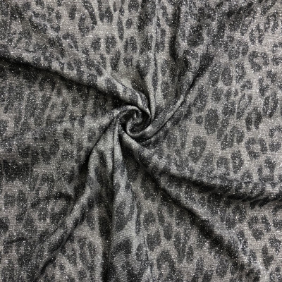 POLY KNIT DISCO METALIC PRT DSN # LEOPARD # GRAY BLACK