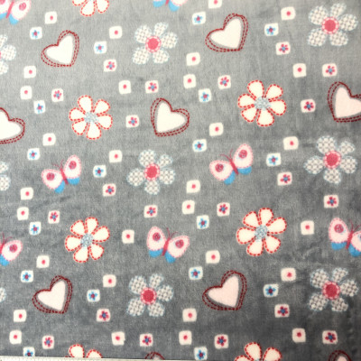 POLAR FUR NEW PRT DSN # BUTTERFLY & HEARTS # GRAY