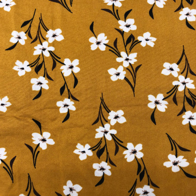 POLY KNIT BRUSHED PRT DSN # FLOWERS # MUSTARD