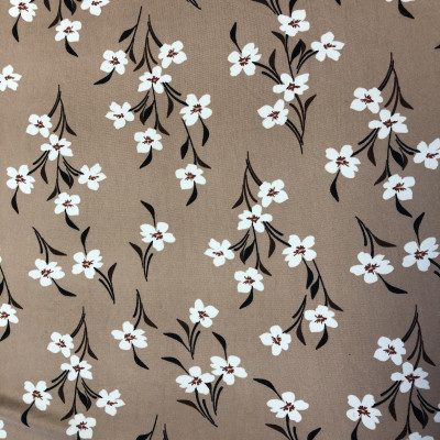 POLY KNIT BRUSHED PRT DSN # FLOWERS # BEIGE