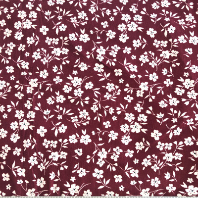 POLY KNIT SOFT ELY PRT DSN # FLOWERS & LEAVES # BURGUNDY