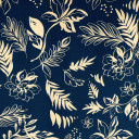 06022118-14255 - KOSULJAR VIS CHALIS PRT LEAVES & FLOWERS MARINA WHITE širine 1.4 m, gramaže 125 g/m2. Viskozni košuljarac sa printom, lagan i lepršav, za haljine, košulje.